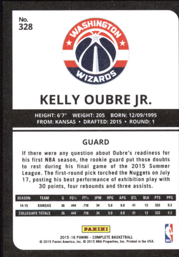 2015-16 Panini Complete Silver #328 Kelly Oubre Jr. back image