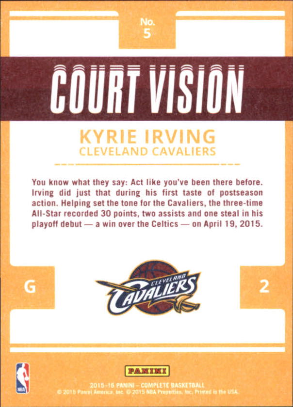2015-16 Panini Complete Court Vision #5 Kyrie Irving back image