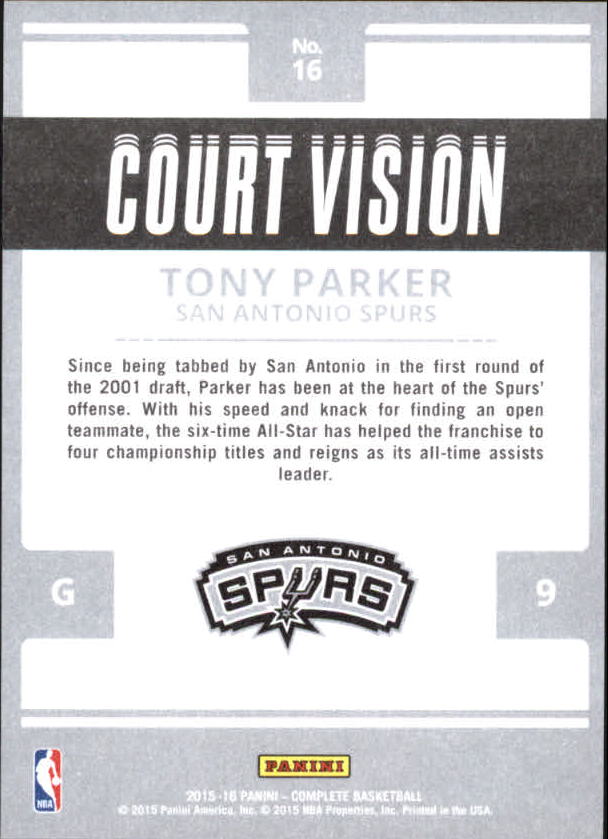 2015-16 Panini Complete Court Vision #16 Tony Parker back image
