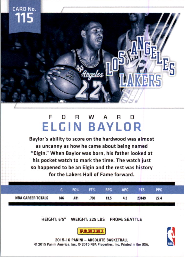 2015-16 Absolute Memorabilia #115 Elgin Baylor back image