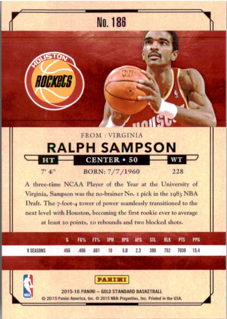 2015-16 Panini Gold Standard Gold #186 Ralph Sampson back image