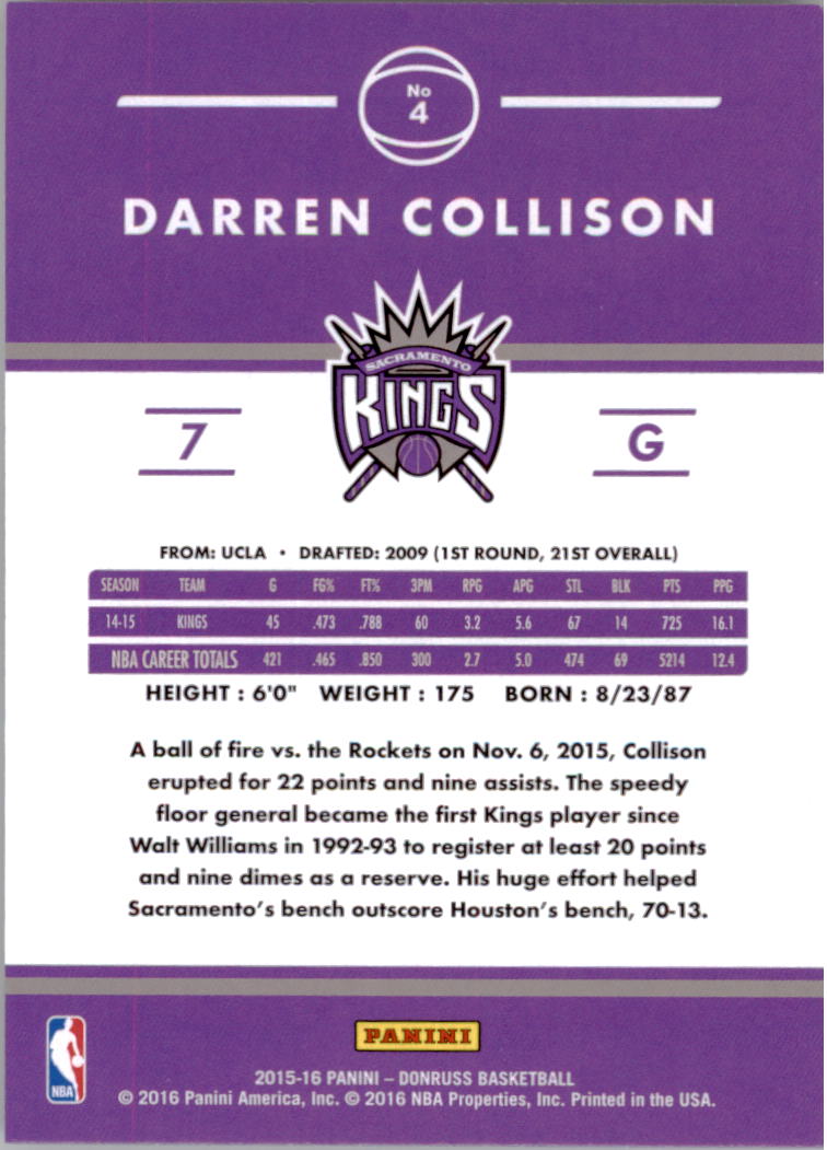 2015-16 Donruss #4 Darren Collison back image