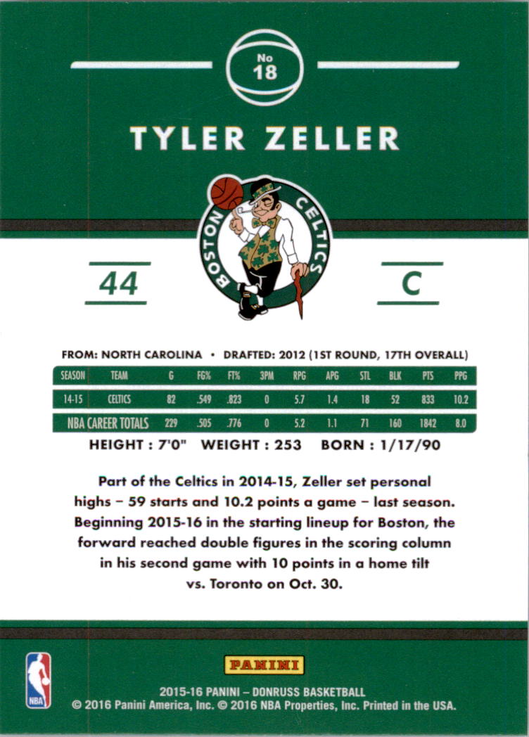 2015-16 Donruss #18 Tyler Zeller back image