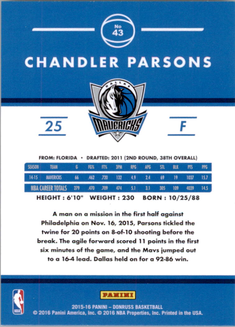 2015-16 Donruss #43 Chandler Parsons back image