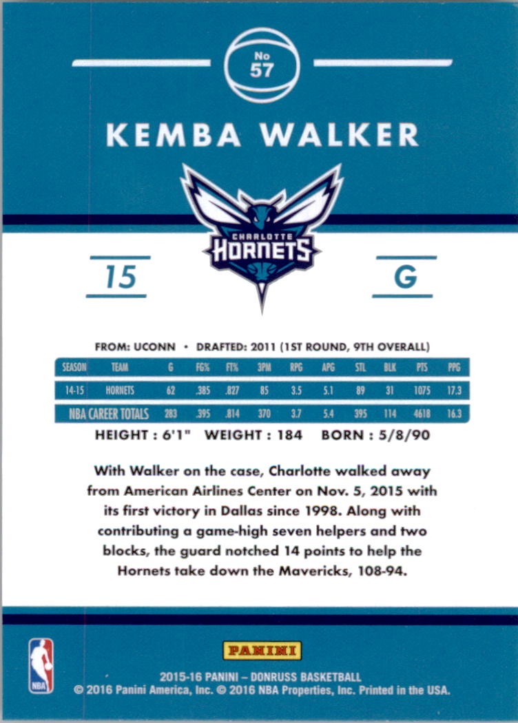 2015-16 Donruss #57 Kemba Walker back image