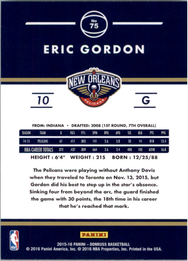 2015-16 Donruss #75 Eric Gordon back image