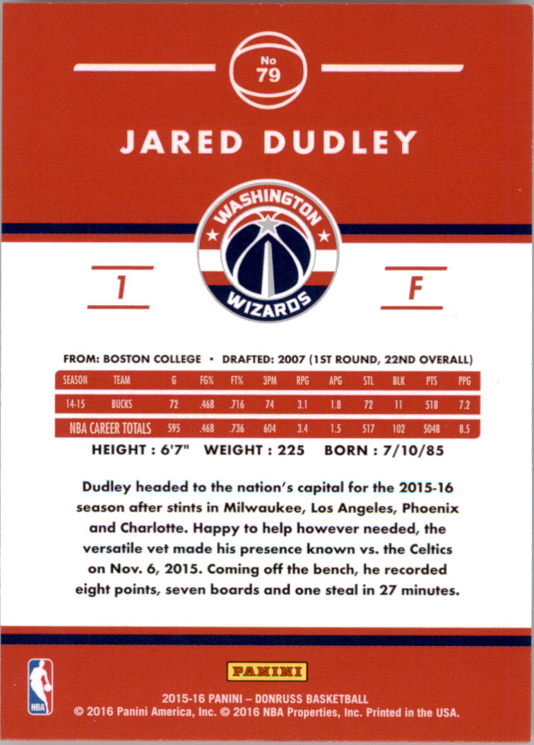 2015-16 Donruss #79 Jared Dudley back image