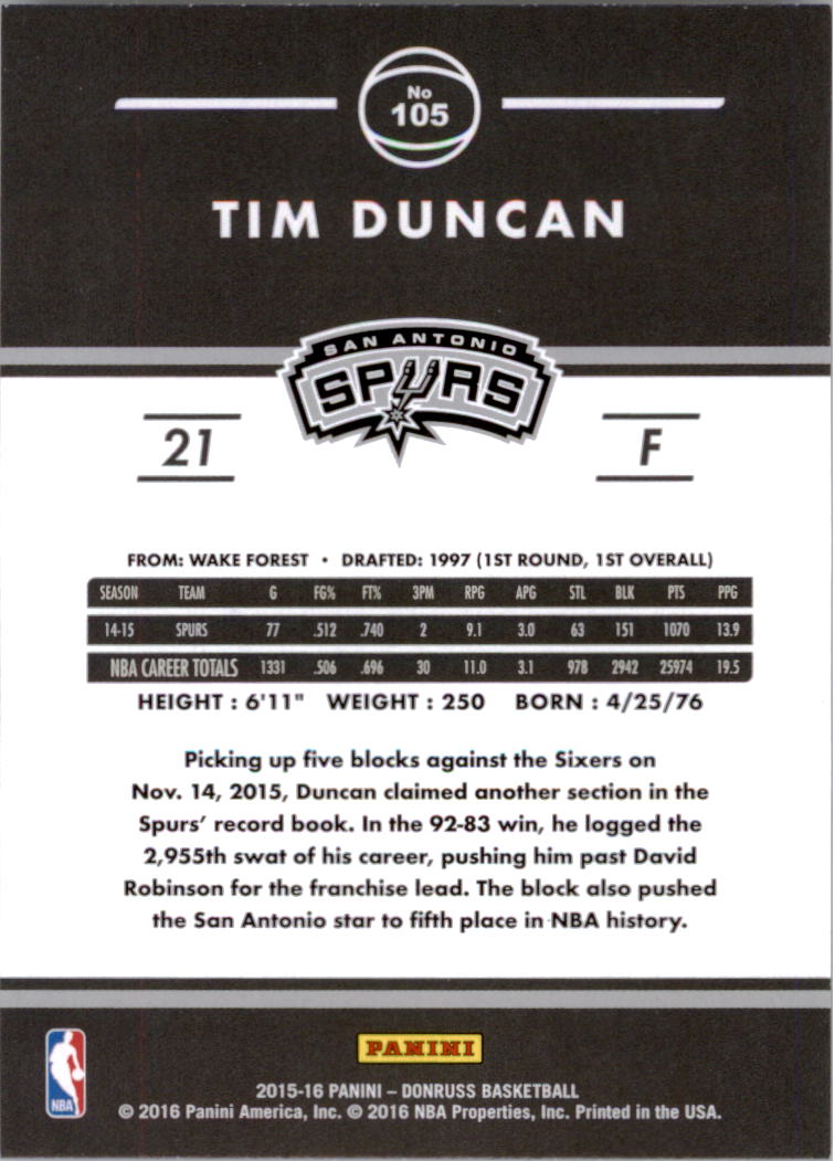 Tim Duncan cards (1998-2016) Spurs - You Choose - Bild 285 von 294
