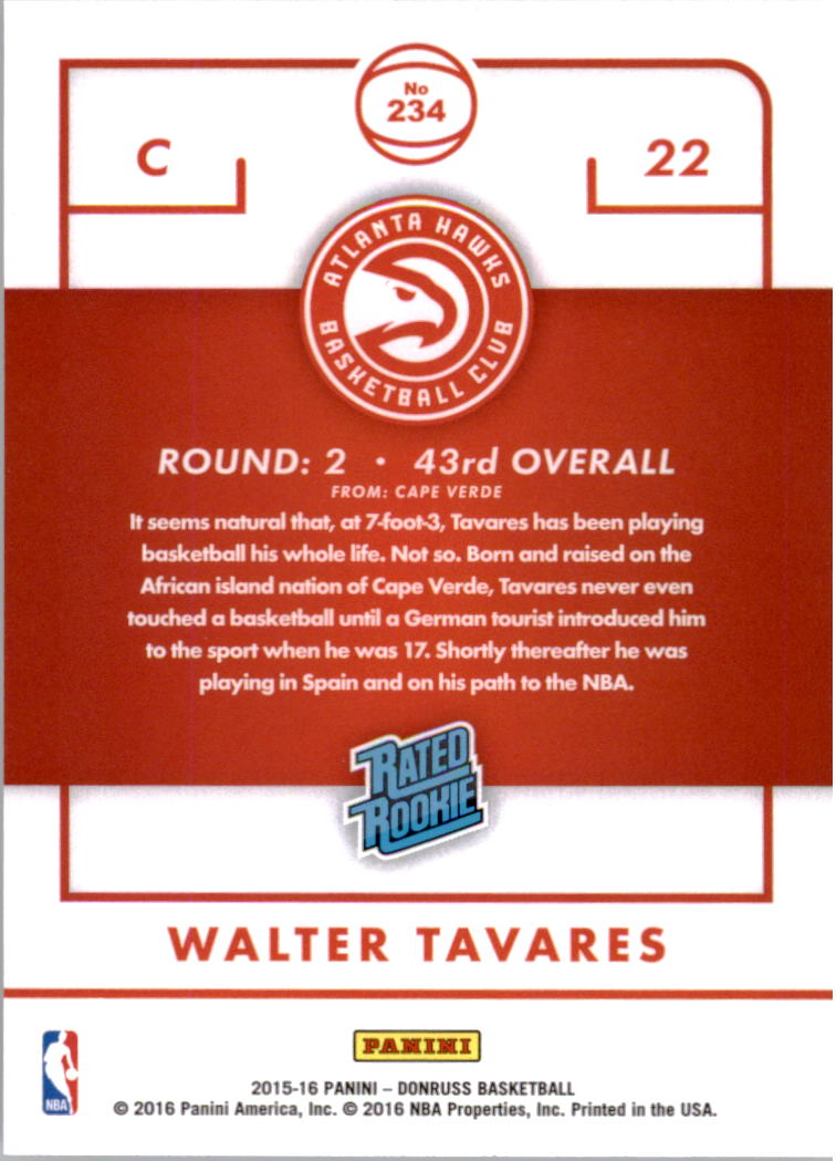 2015-16 Donruss #234 Walter Tavares RC back image