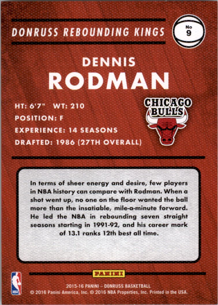 2015-16 Donruss Rebounding Kings #9 Dennis Rodman back image