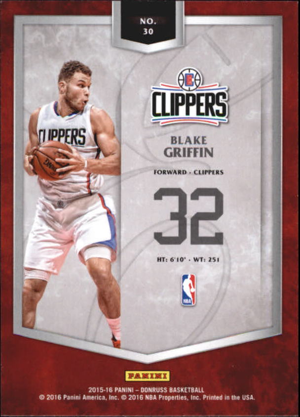 2015-16 Elite Series Inserts #30 Blake Griffin back image