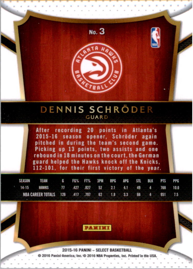 2015-16 Select #3 Dennis Schroder CON back image