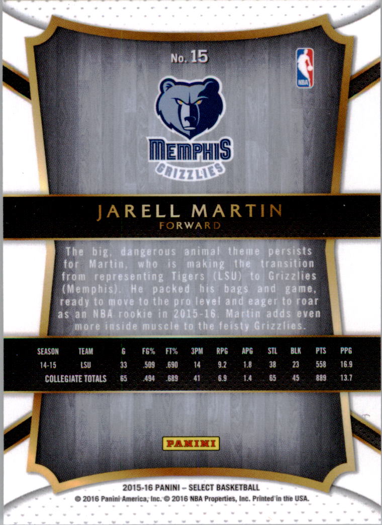 2015-16 Select #15 Jarell Martin CON RC back image