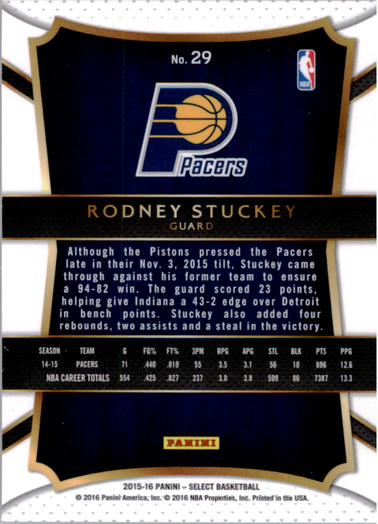 2015-16 Select #29 Rodney Stuckey CON back image