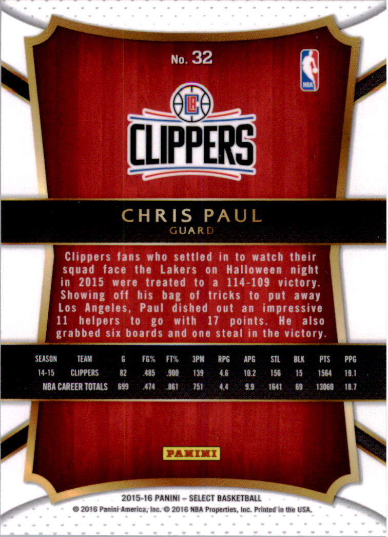 2015-16 Select #32 Chris Paul CON back image