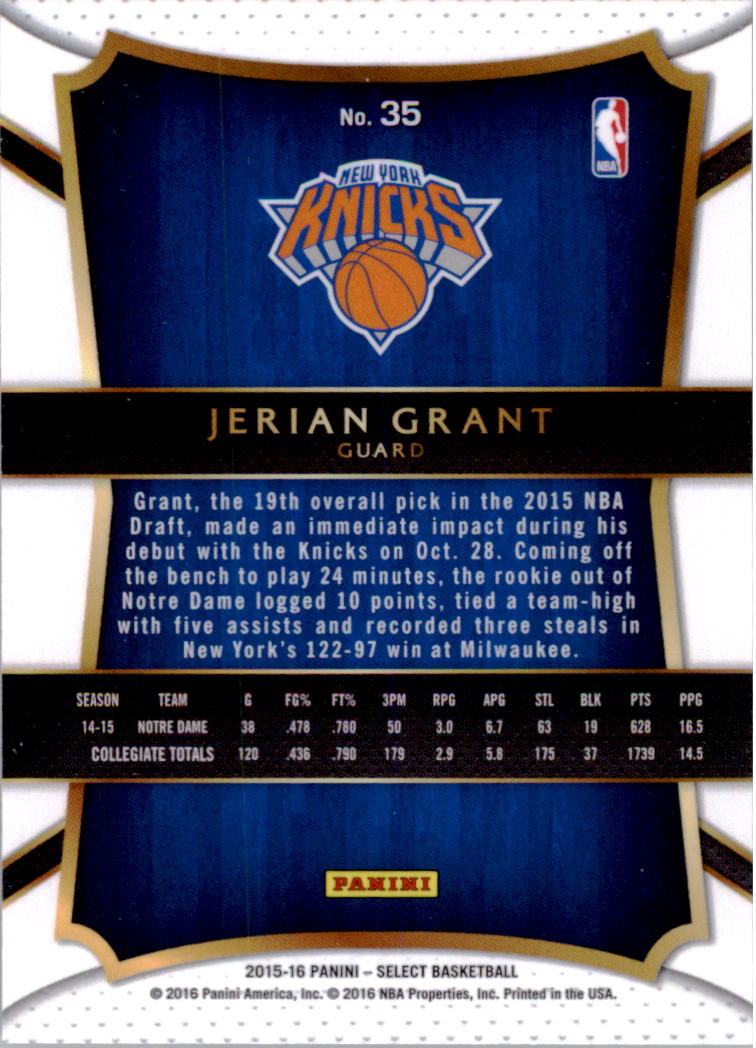 2015-16 Select #35 Jerian Grant CON RC back image