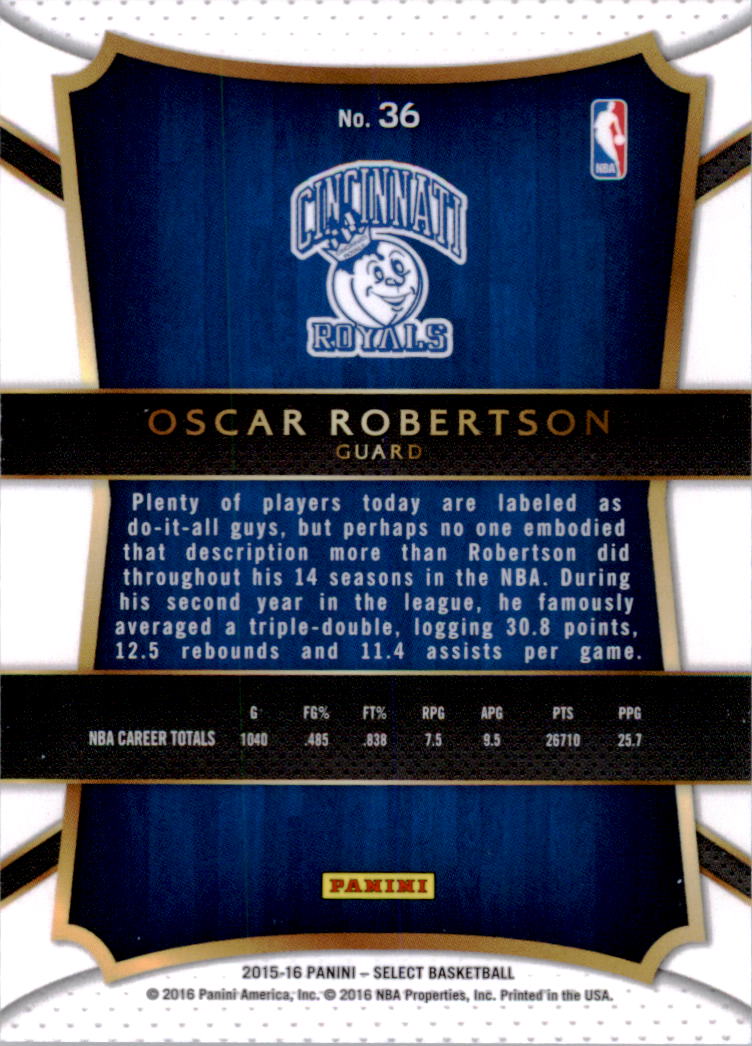 2015-16 Select #36 Oscar Robertson CON back image