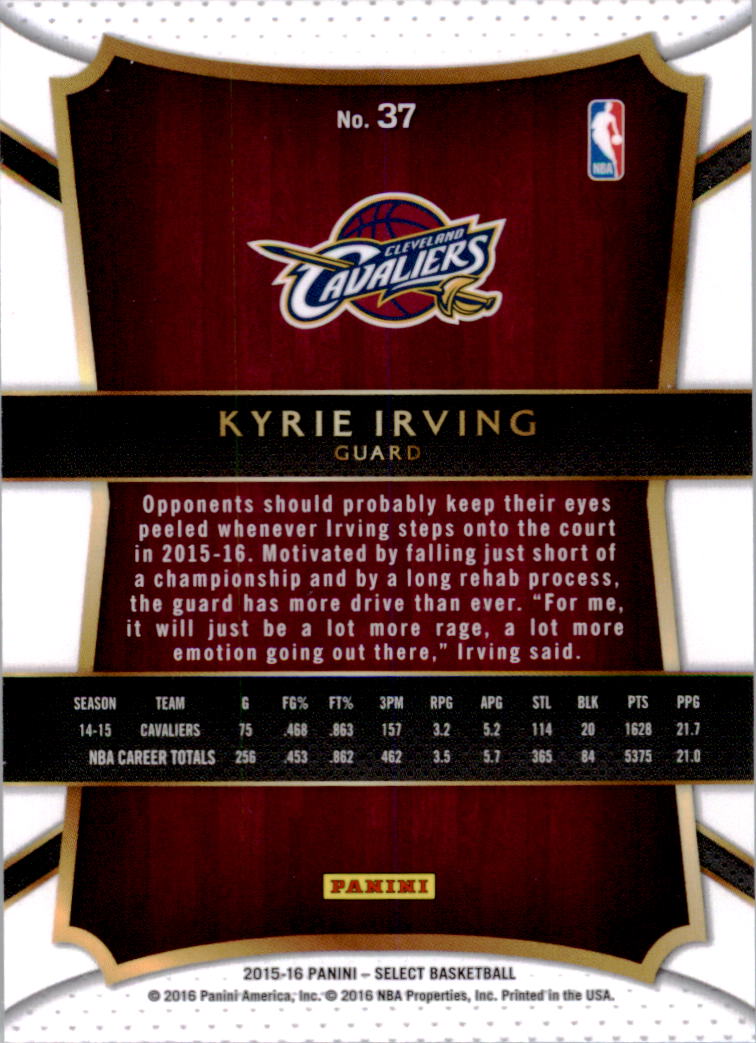 2015-16 Select #37 Kyrie Irving CON back image