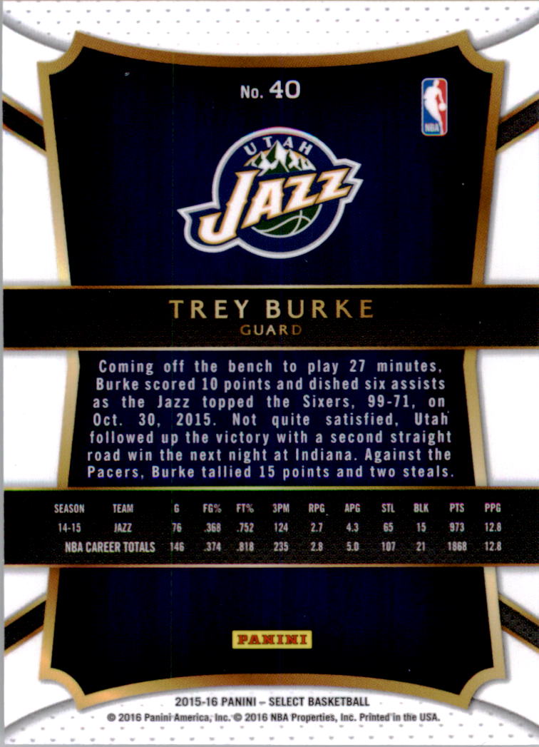 2015-16 Select #40 Trey Burke CON back image