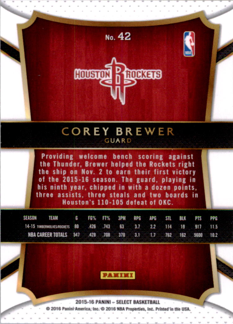 2015-16 Select #42 Corey Brewer CON back image
