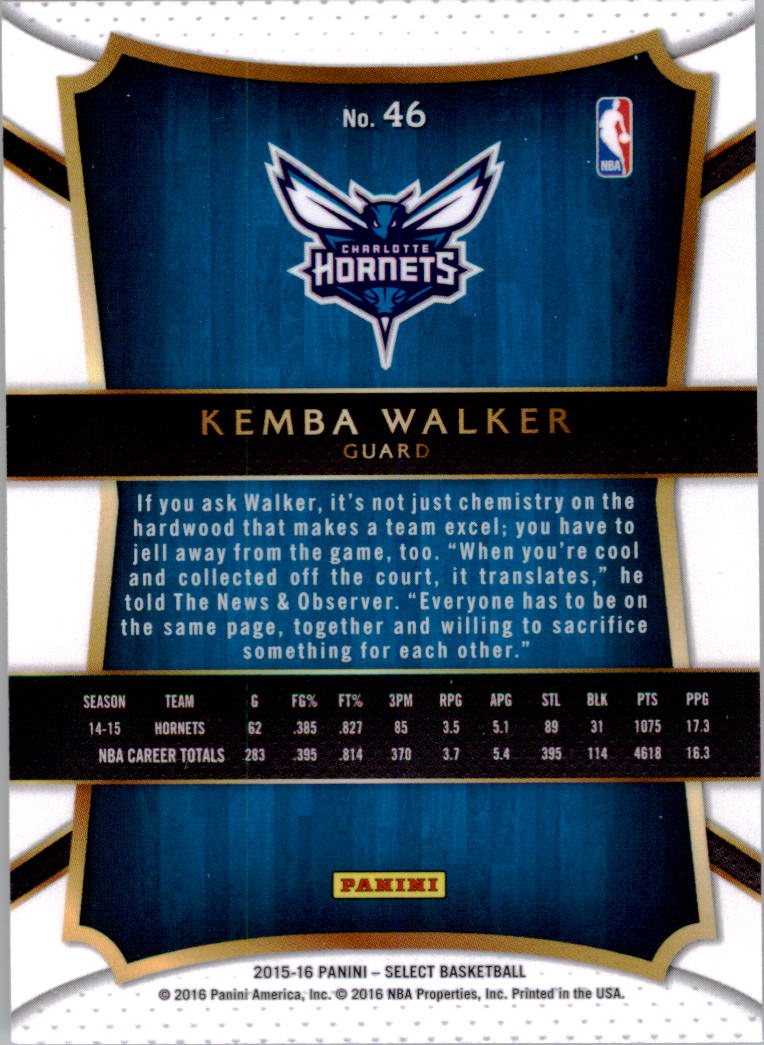 2015-16 Select #46 Kemba Walker CON back image
