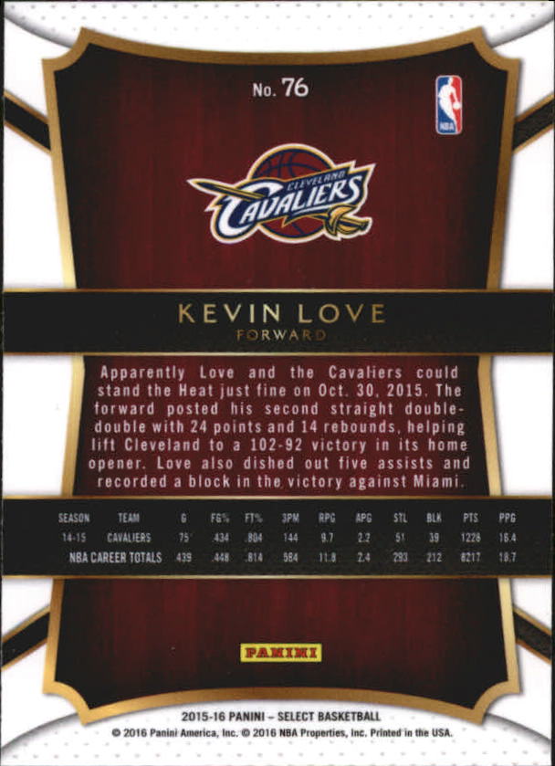 2015-16 Select #76 Kevin Love CON back image