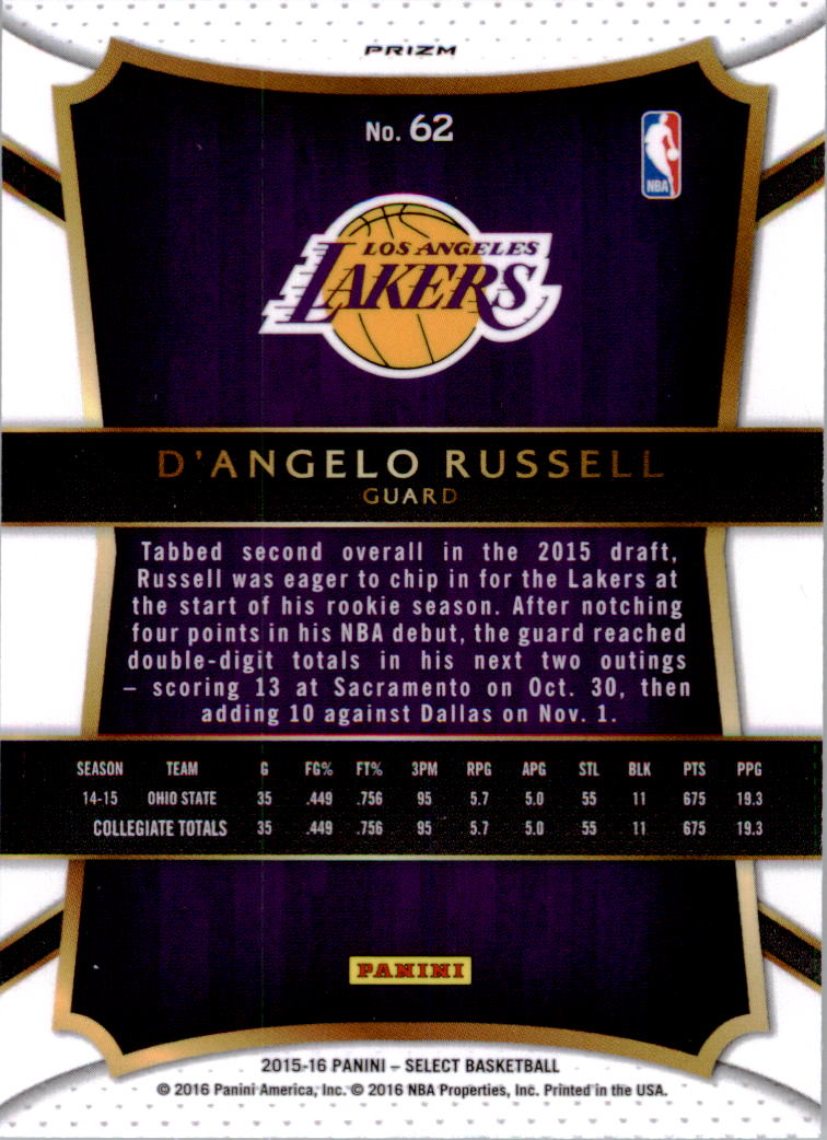 2015-16 Select Prizms Silver #62 D'Angelo Russell CON