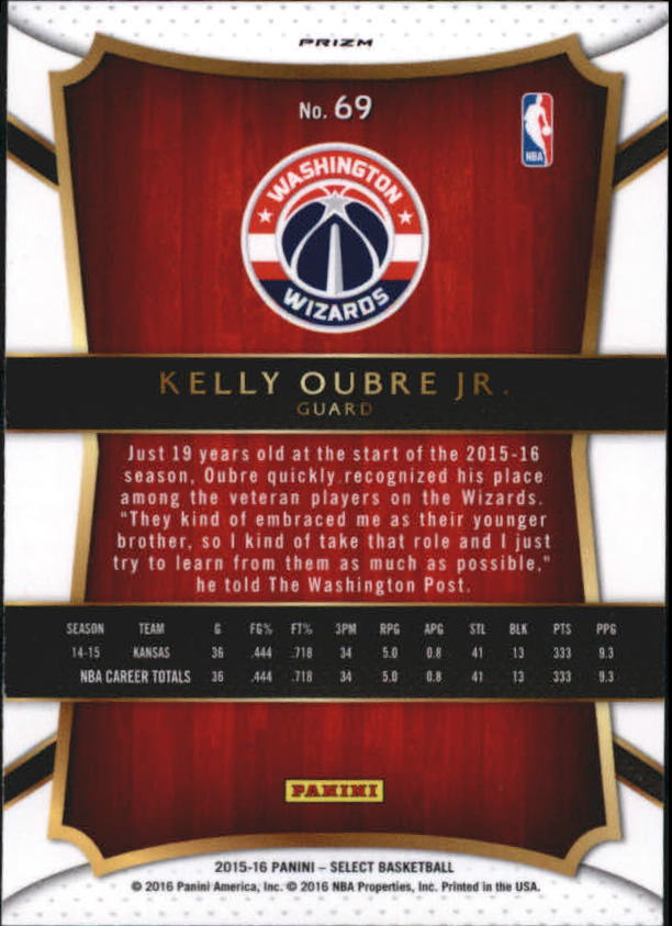2015-16 Select Prizms Tri Color #69 Kelly Oubre Jr. CON back image
