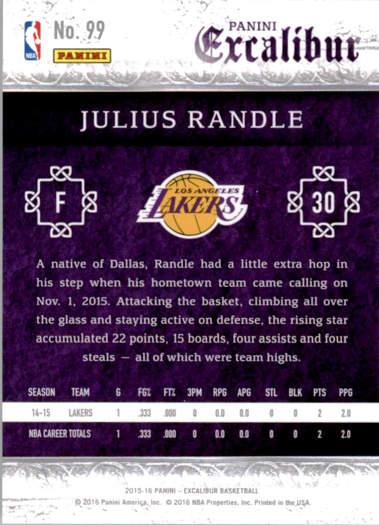 2015-16 Panini Excalibur #99 Julius Randle back image