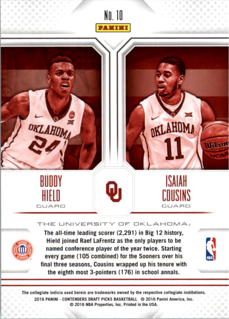 2016-17 Panini Contenders Draft Picks Collegiate Connections #10 Buddy Hield/Isaiah Cousins back image