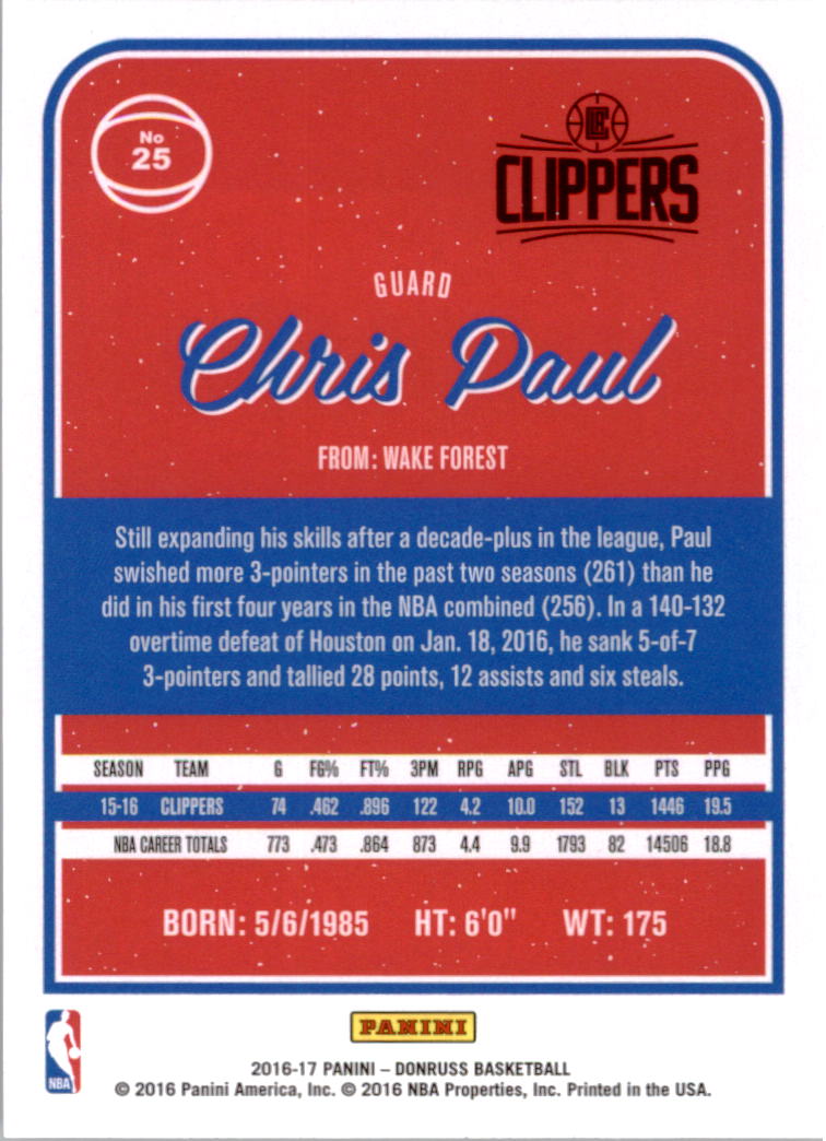 2016-17 Donruss #25 Chris Paul back image