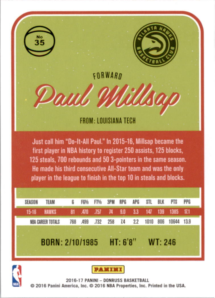 2016-17 Donruss #35 Paul Millsap back image