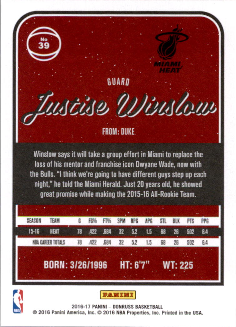 2016-17 Donruss #39 Justise Winslow back image