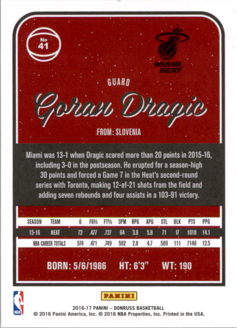 2016-17 Donruss #41 Goran Dragic back image