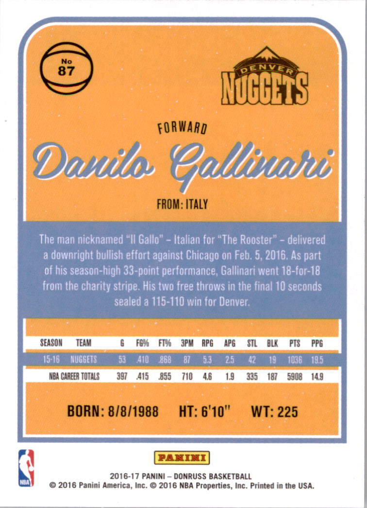 2016-17 Donruss #87 Danilo Gallinari back image