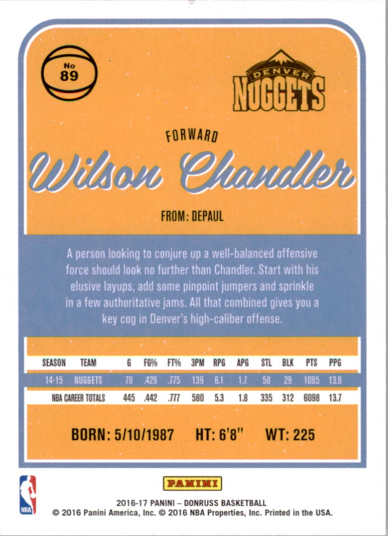2016-17 Donruss #89 Wilson Chandler back image