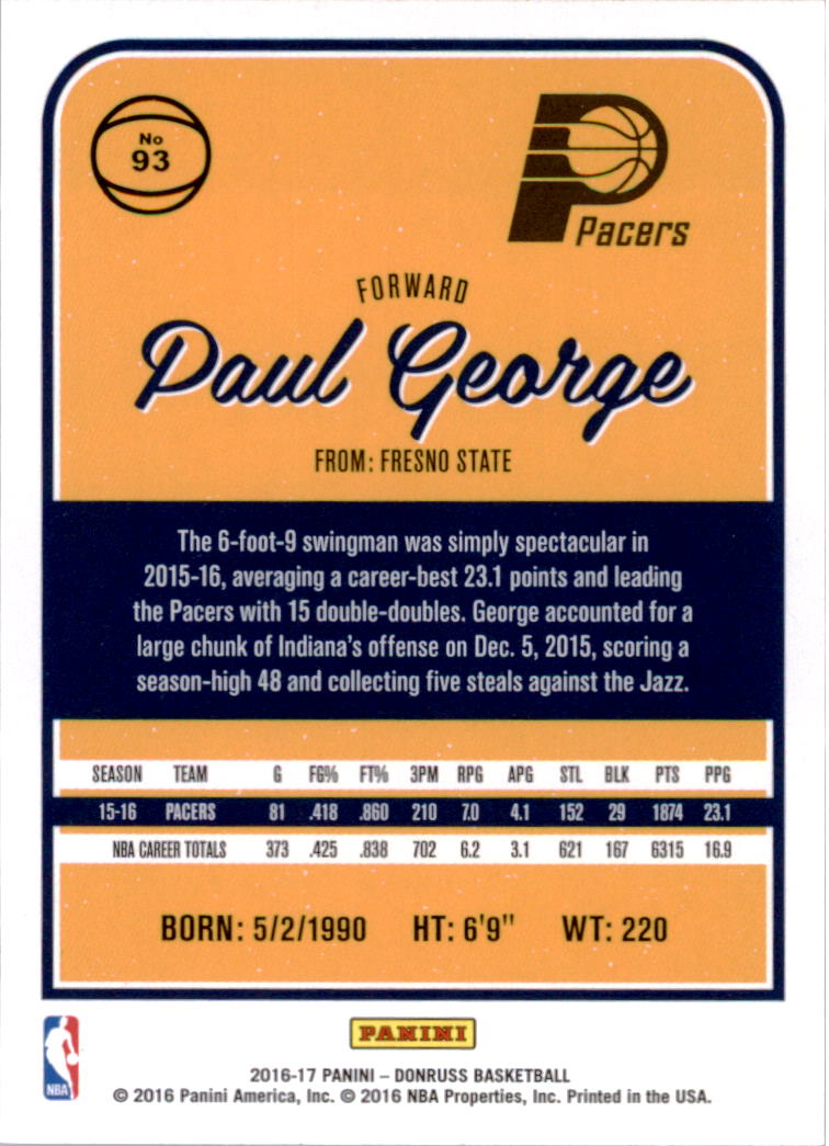 2016-17 Donruss #93 Paul George back image