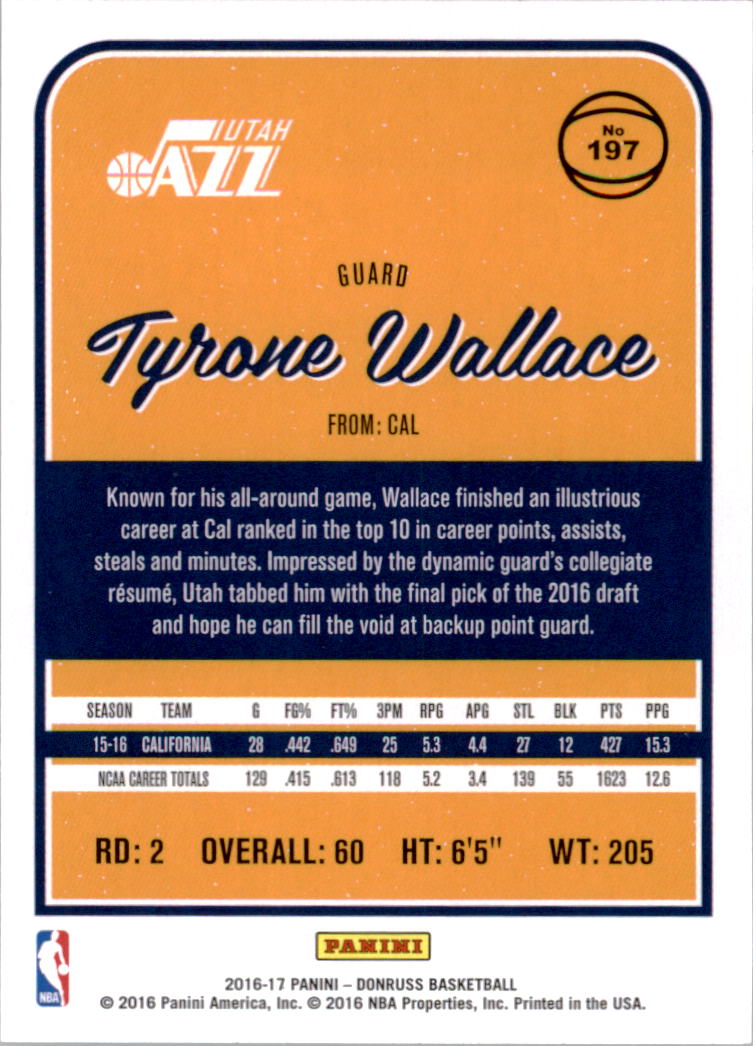 2016-17 Donruss #197 Tyrone Wallace RC back image