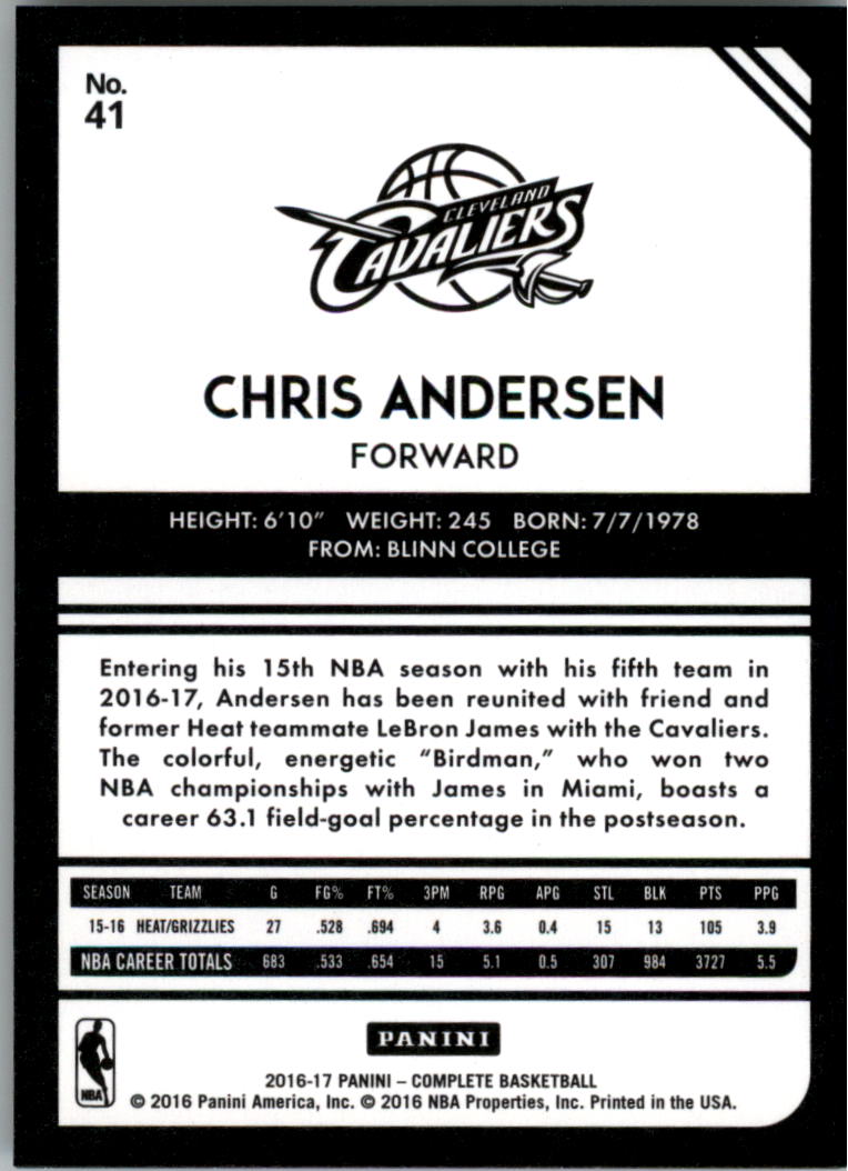 2016-17 Panini Complete Silver #41 Chris Andersen back image