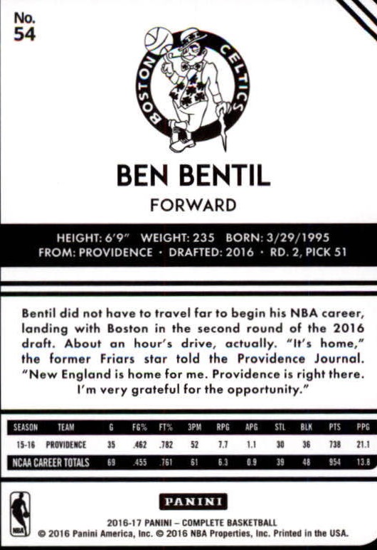 2016-17 Panini Complete Silver #54 Ben Bentil back image