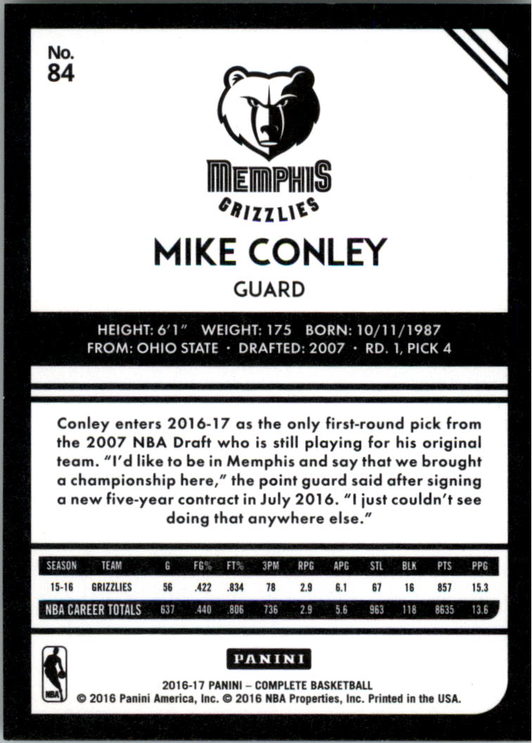 2016-17 Panini Complete Silver #84 Mike Conley back image