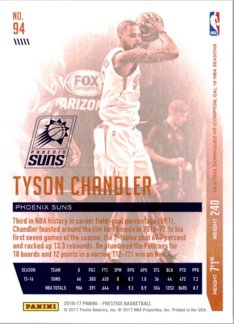 2016-17 Prestige #94 Tyson Chandler back image