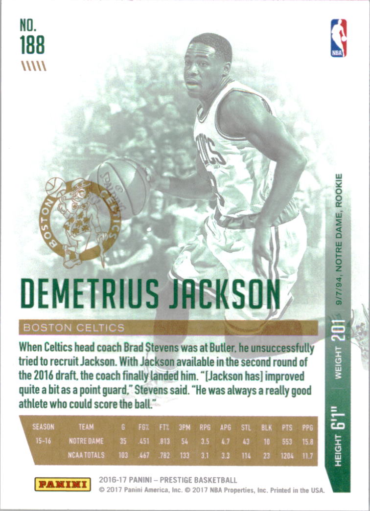 2016-17 Prestige #188 Demetrius Jackson RC back image