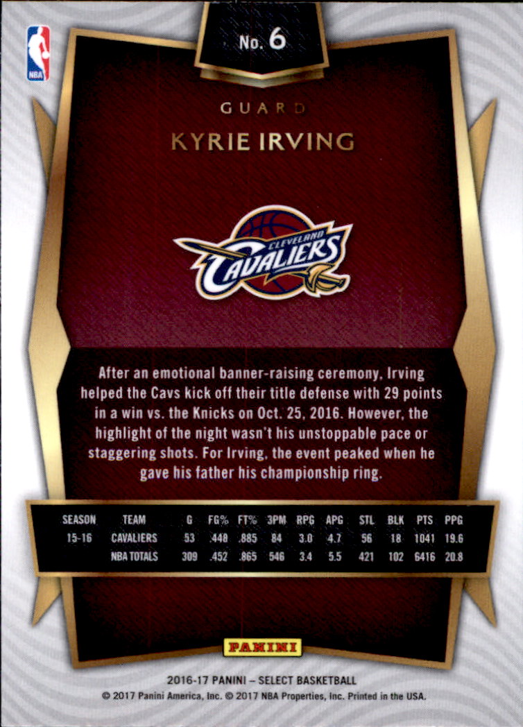 2016-17 Select #6 Kyrie Irving back image