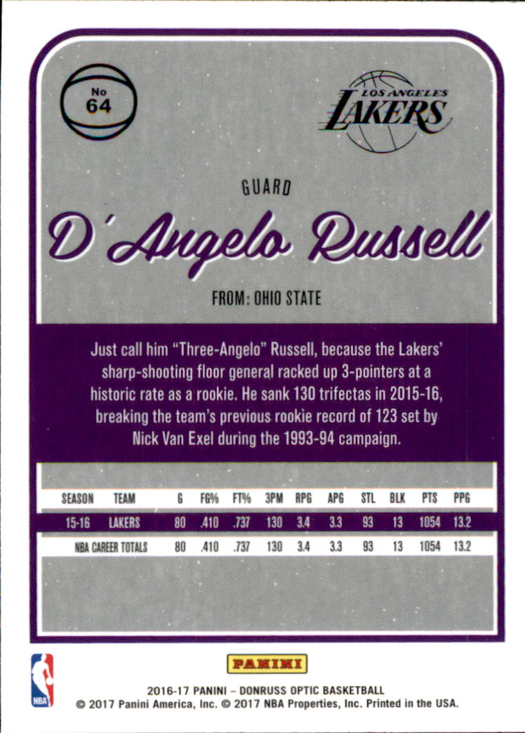 2016-17 Donruss Optic #64 D'Angelo Russell back image