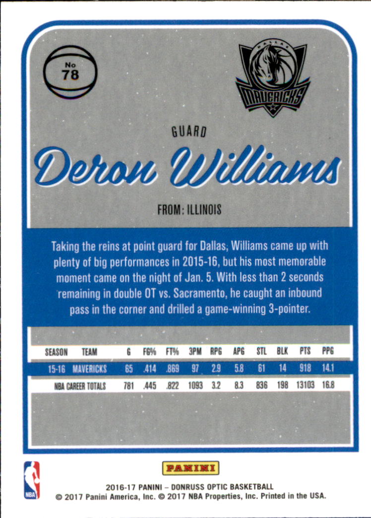2016-17 Donruss Optic #78 Deron Williams back image