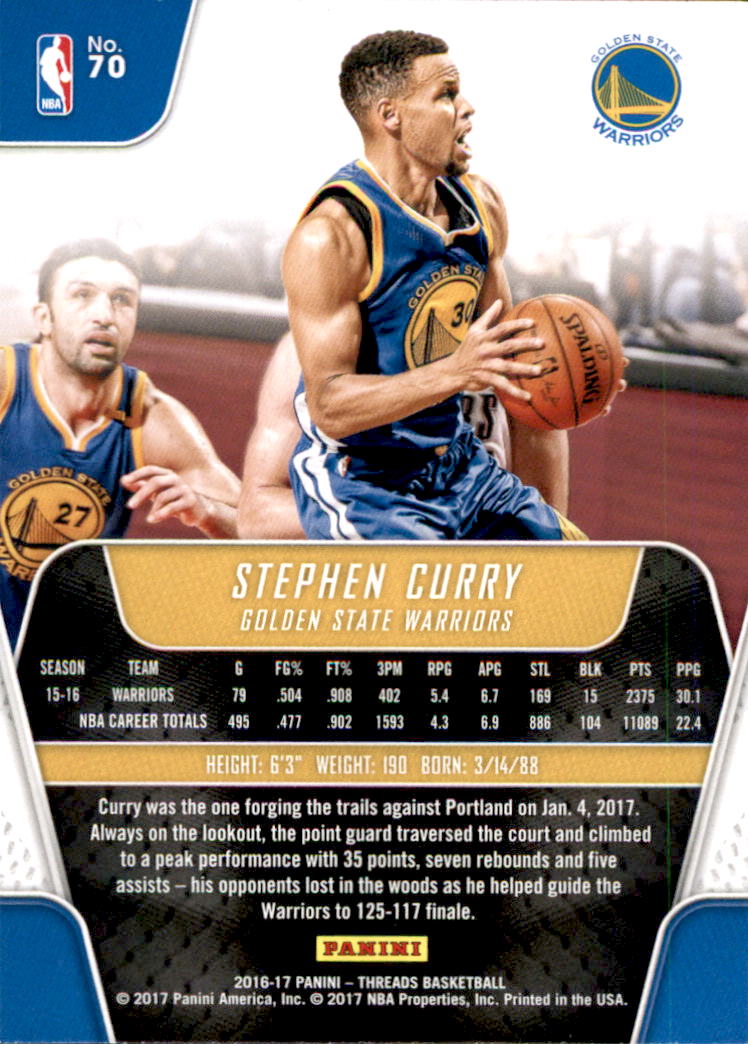 2016-17 Panini Threads #70 Stephen Curry