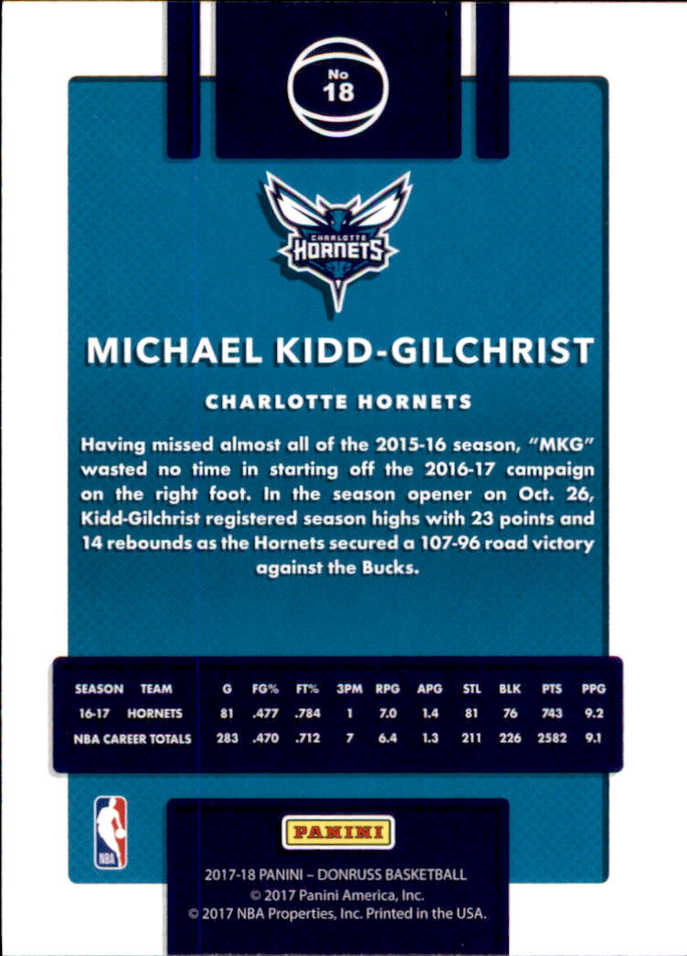 2017-18 Donruss #18 Michael Kidd-Gilchrist back image