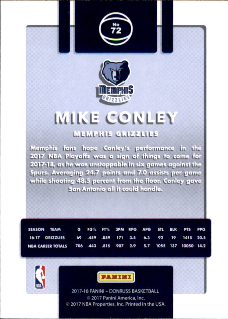 2017-18 Donruss #72 Mike Conley back image
