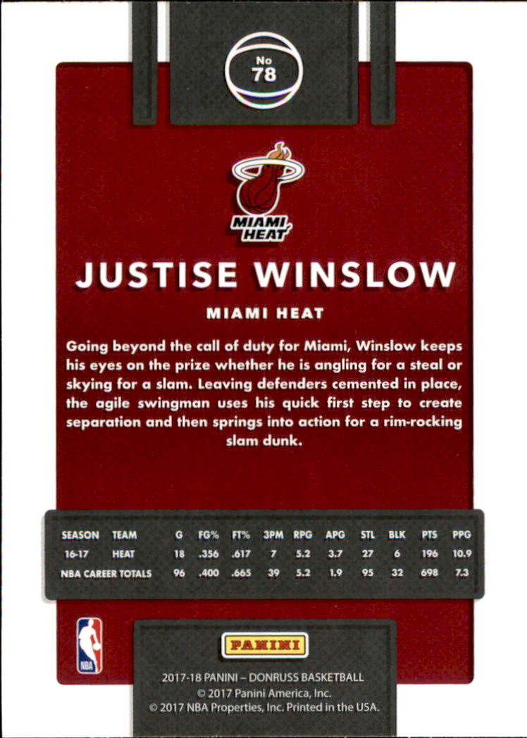 2017-18 Donruss #78 Justise Winslow back image